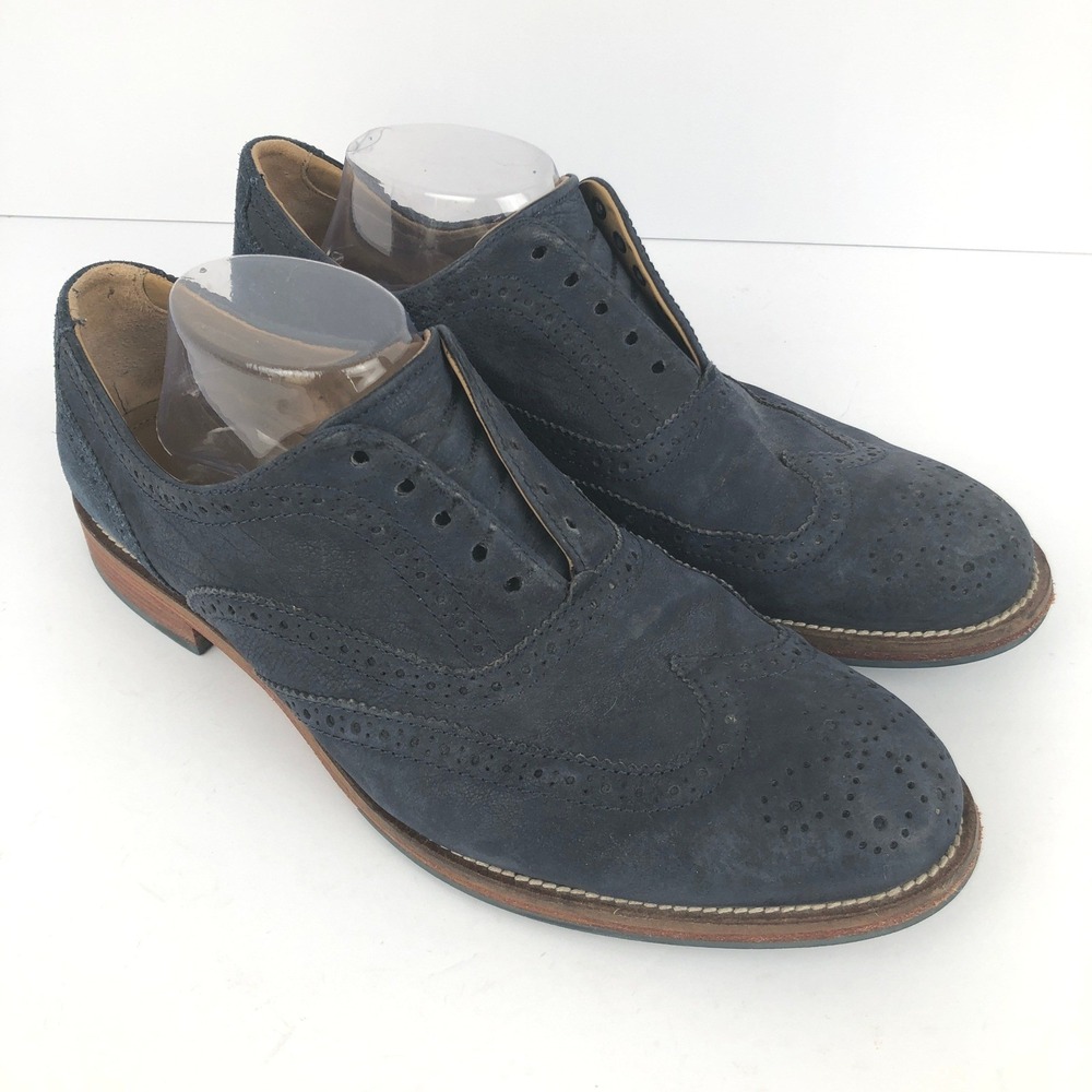 J. SHOES Charlie Plus Suede Wingtip Oxford Shoes Men's Sz 10.5 US 44‎ EU Blue